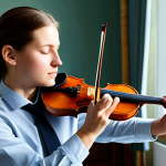 Focused Violin Practice**

"A musician, fully clothed in comfortable practice attire, sits with perfect posture playing the violin in a sunlit music room. The scene emphasizes proper hand position on the bow and violin neck. Natural light floods the room, highlighting the focused expression of the musician. Safe for work, appropriate content, professional setting, perfect anatomy, natural proportions, well-formed hands, proper finger count, modest and comfortable practice clothing, high quality, detailed."

**