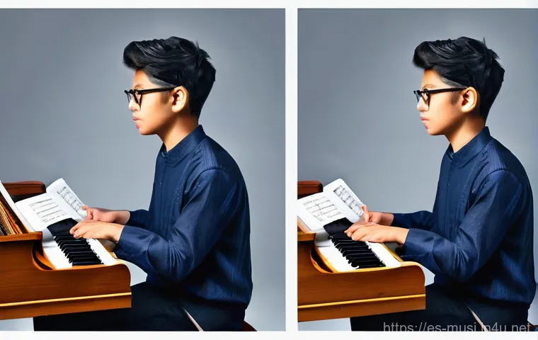 피아노 학습 앱 추천 - **Prompt 2: Interactive Musical Learning Experience**
    "A dynamic, close-up shot focusing on a pa...