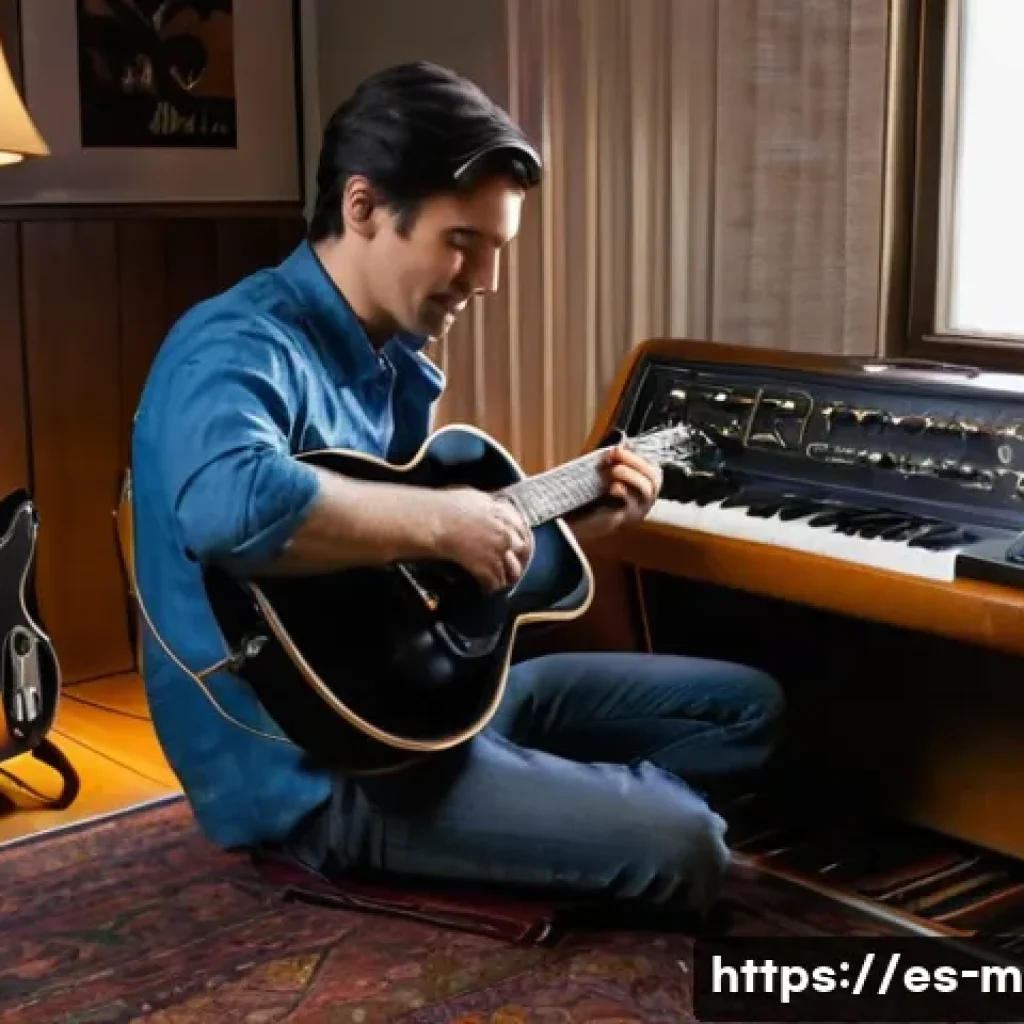 기타 앰프 비교 - **Prompt for "The Warmth of a Vintage Tube Amplifier"**:
    "A male guitarist, appearing around 25-...