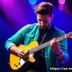 Home 22 기타 명장 추천 - A skilled guitarist performing on stage, blending classical fingerstyle technique with modern tappin...