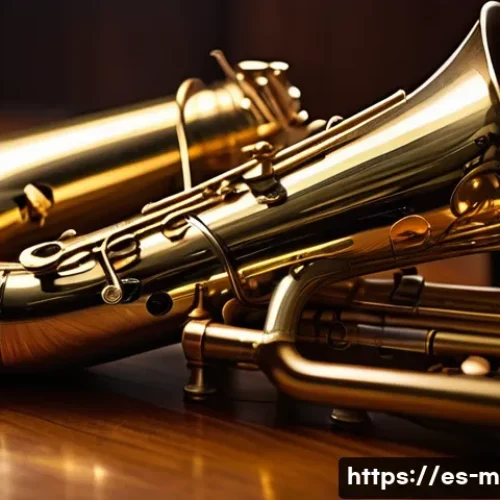 Home 31 색소폰과 클라리넷 차이 - A detailed close-up image of a shiny brass saxophone resting on a polished wooden surface, highlight...