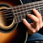 Home 23 기타 고급 연주 테크닉 - A close-up image of a skilled guitarist’s hands demonstrating finger technique on a classical guitar...